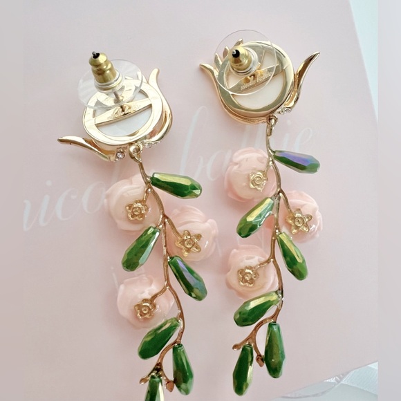 Nicola Bathie Embellished Pearly Pink Floral Drop Earrings - Picture 5 of 6